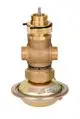 Brass Volumenstromregler von Danfoss mit sichtbarem Stellmechanismus, integriertem Ventil und Anschluss für Rohrleitungen. Geeignet für Heizungs- und Kühlsysteme.